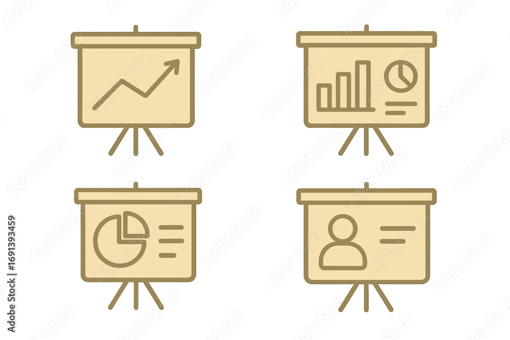 Aufkleber set of presentation board icons with charts and graphs. vector collection for business reports, data