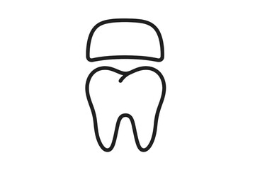 Dental crown line icon. Tooth restoration concept. Dental cap installation procedure. Dentistry, stomatology symbol. Oral health care pictogram. Tooth treatment vector logo.