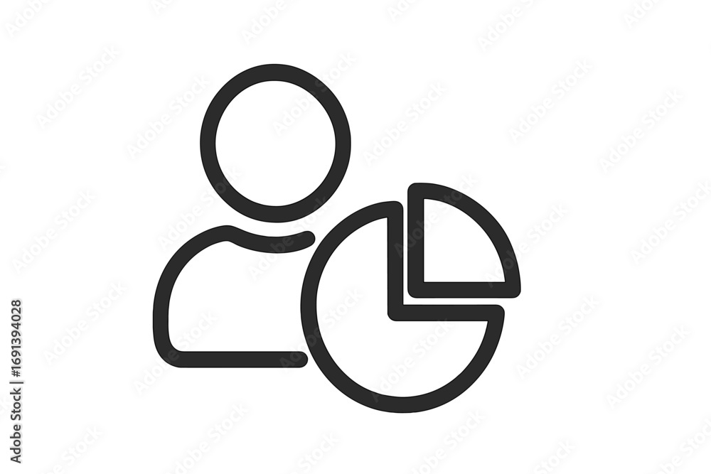Aufkleber user analytics and customer data analysis icon. pie chart with person symbol for market research, de