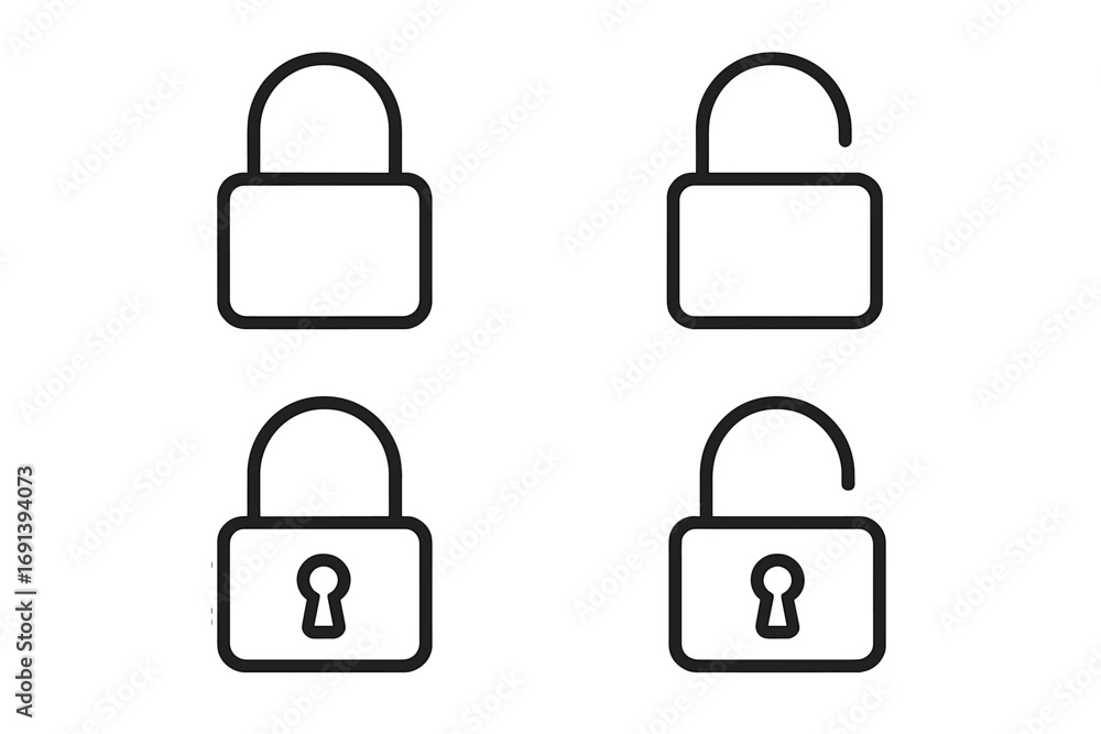 Poster lock and unlock line icon set. padlock symbols for security, safety, privacy. vector illustration of