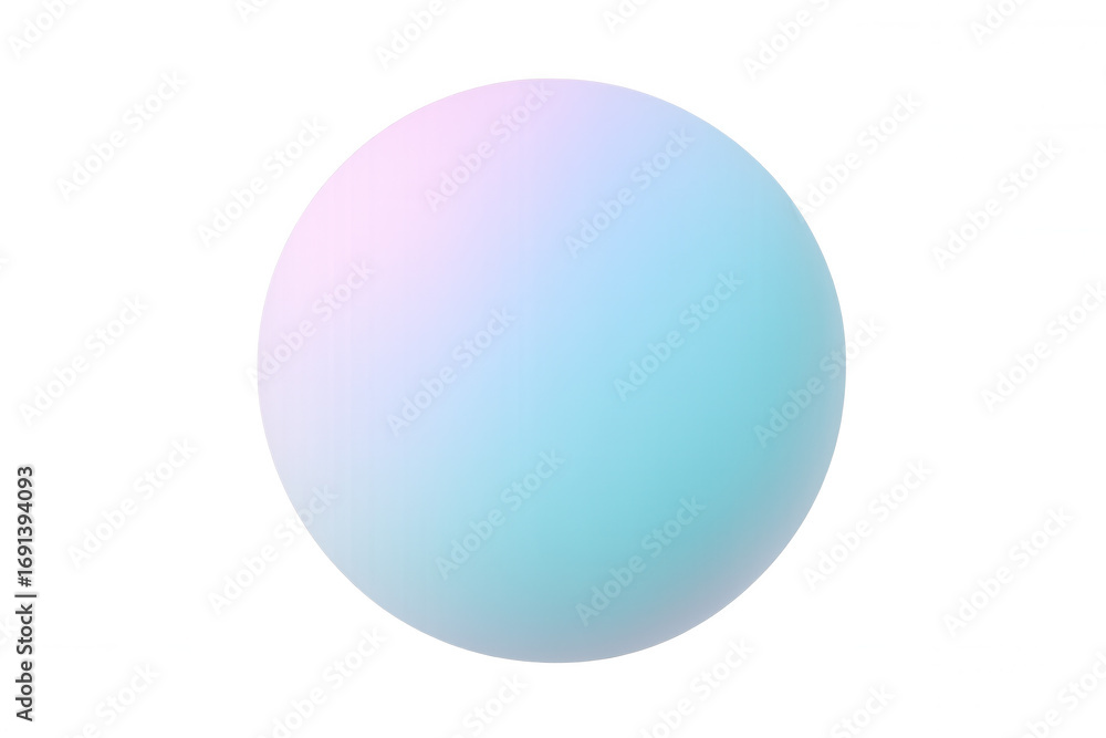 Poster pastel gradient sphere hovering above transparent surface, representing modern digital aesthetic wit