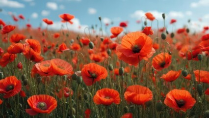 Fototapeta premium Vibrant poppy field under a blue sky