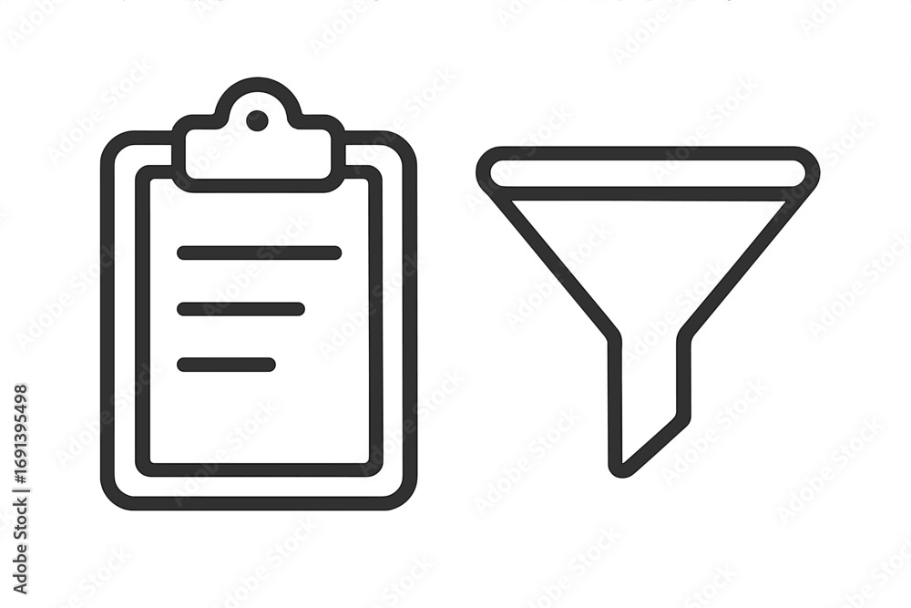 Poster clipboard and funnel icon for data filtering and sales funnel concepts. vector for lead conversion, 