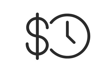 Time is money concept icon. Dollar sign and clock. Financial planning, investment period, and business management. Salary, wage, and loan payment deadline vector logo.