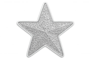 Obraz premium Metallic silver star with a rough texture, isolated on a transparent background, perfect for adding a touch of sparkle to any design