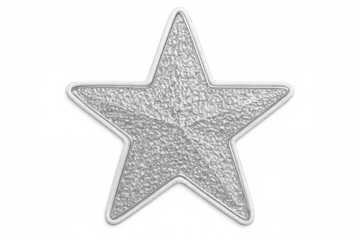 Metallic silver star with a rough texture, isolated on a transparent background, perfect for adding a touch of sparkle to any design