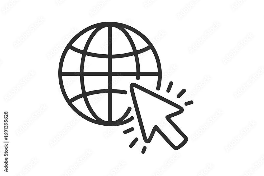 Aufkleber go to web line icon. internet website symbol. globe and cursor pointer clicking. world wide web conc