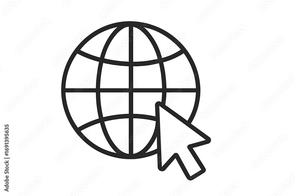 Fototapete go to web line icon. internet connection symbol. globe and cursor pointer. world wide web access con