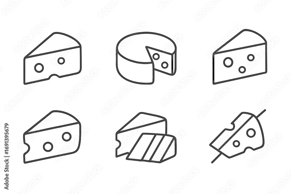 Poster cheese line icon pack. minimalistic pictogram set for web and graphic design. vector outline symbols