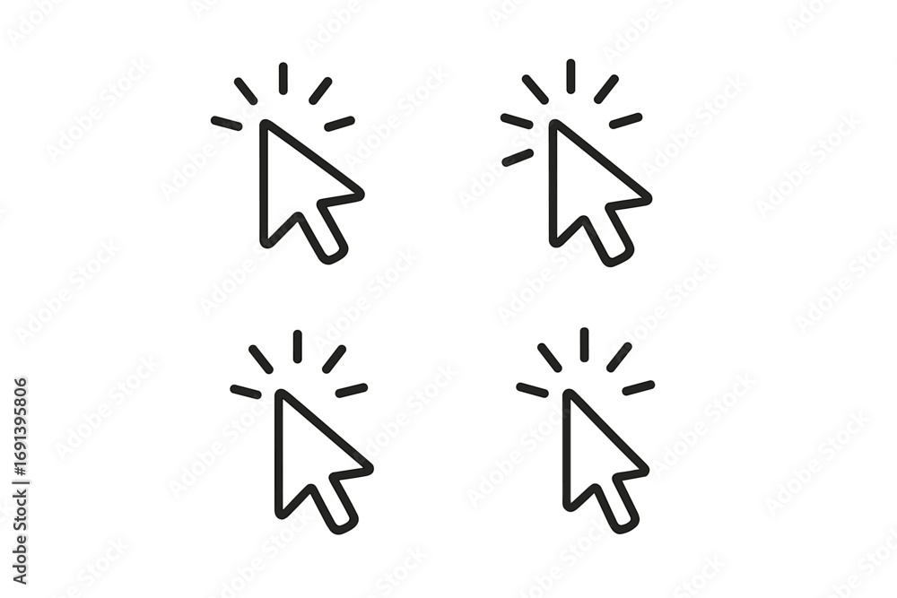 Fototapete click cursor mouse pointer icon set. arrow press button symbol collection. web digital interface ele