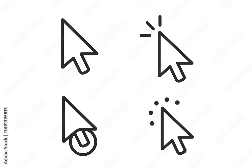 Aufkleber cursor pointer arrow line icon set. click, loading, busy and select states. vector graphic element f