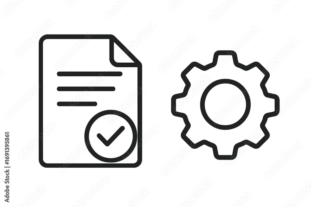 Poster process complete icon. document with checkmark and gear. concept of project management, task done, s