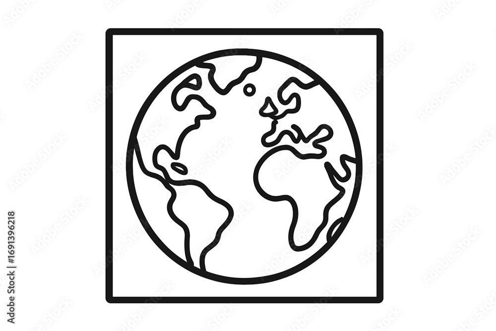 Poster earth in a box outline vector. planet globe icon for web design, apps. global world concept. interna
