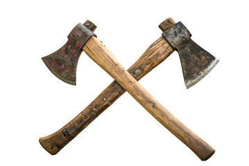 Two old fashioned wooden axes are crossed over each other on AI generated by PNG