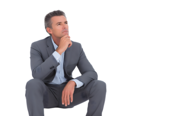 Thoughtful businessman deep in thought isolated on white background