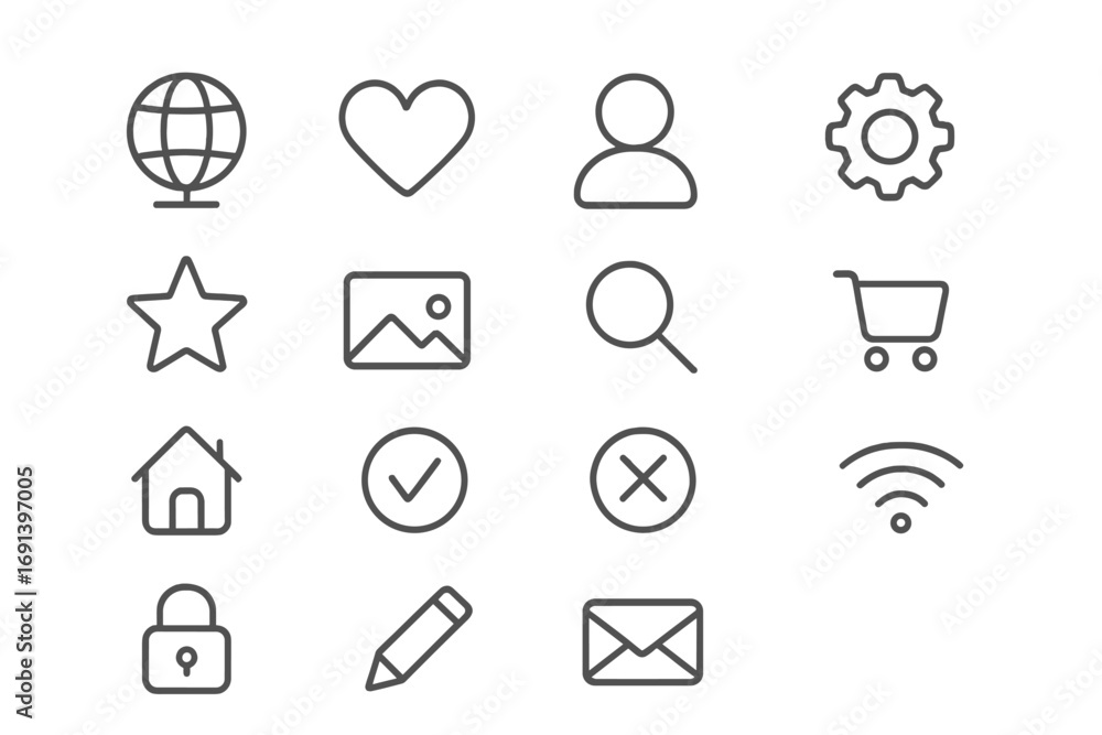 Poster web interface line icon set. user interface, ux, gui signs for mobile app. simple vector symbols: ho