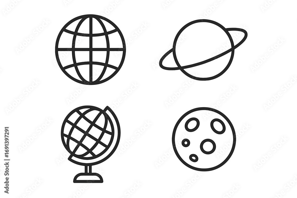 Poster globe and planet icon set. modern outline style for web, mobile apps, and social networks. vector of