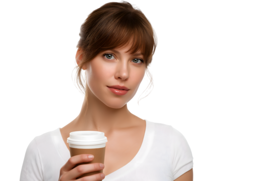woman enjoying coffee and feeling relaxed isolated on white background