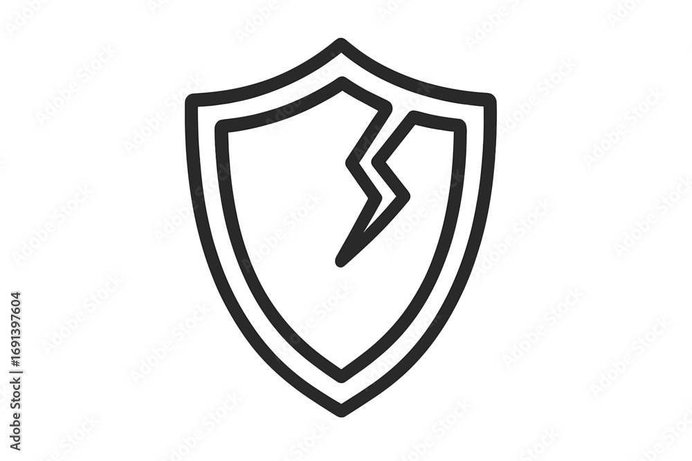 Aufkleber cracked shield icon. broken security symbol. vulnerability and risk concept. failed protection. data
