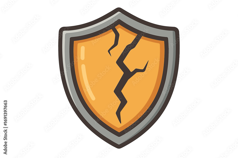 Aufkleber cracked shield icon vector. concept of vulnerability, broken security, and data breach. damaged defe