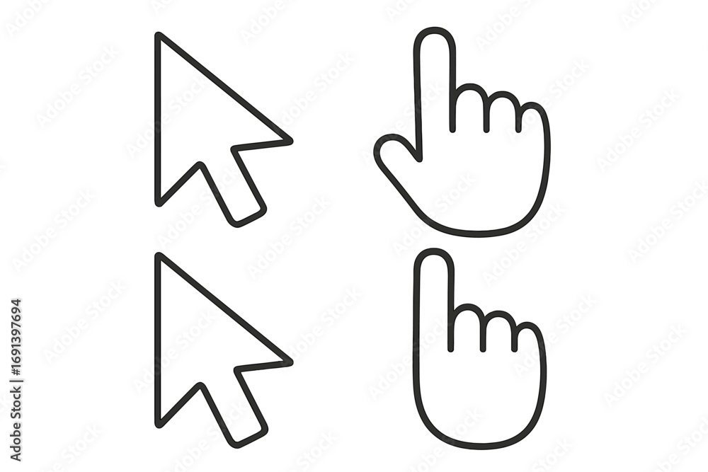 Aufkleber cursor icon set for web design. hand pointer and arrow symbol collection. click sign for website or 