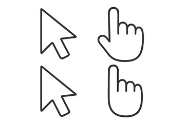 Cursor icon set for web design. Hand pointer and arrow symbol collection. Click sign for website or app interface. Vector line illustration for UI UX graphic element.