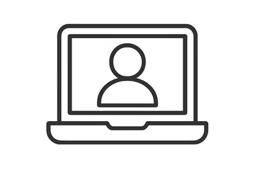 User account profile icon on laptop screen. Line vector for web, apps. Concept for login, webinar, virtual meeting, e-learning, remote work, user interface, digital identity.