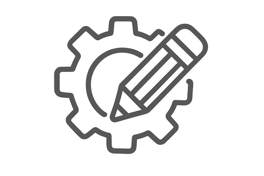 Customization icon. Gear and pencil outline. Settings symbol. Development, configuration, and setup sign. Creative engineering process. Technical design and drawing metaphor.