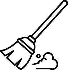 Broom sweeping dust particles, symbol of cleaning or tidying.