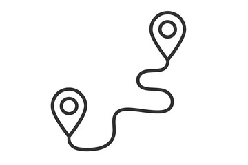 Minimalistic route map pins with winding road line icon, modern vector illustration for web design, apps, banners, social networks, and digital cards, thin line style