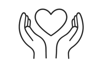 Obraz premium Outline icon of hands holding heart symbol, caring gesture, love sign, healthcare concept, support and protection illustration for graphic design, apps, adverts, cards, vector