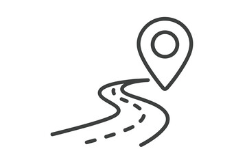 Route and Road Map Pin Outline Linear Icon for Graphics and Web Design, Navigation Location Marker, GPS Tracking Symbol, Travel and Direction Vector Illustration