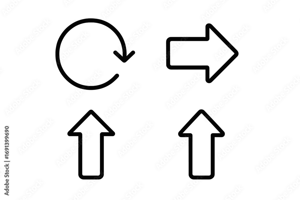 Poster arrow icon set. modern outline style collection for navigation. directional pointers up, right, next