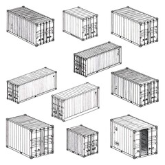 Various shipping containers in isometric view (1)