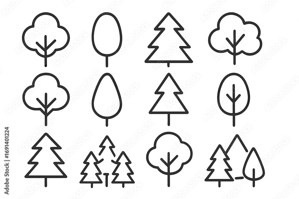 Poster tree and forest icon set. outline style symbols for web and app design. vector illustration. nature,