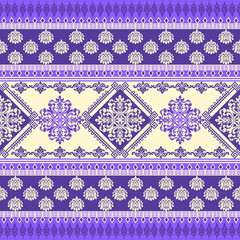 Elegant Purple and Cream Traditional Damask and Geometric Pattern