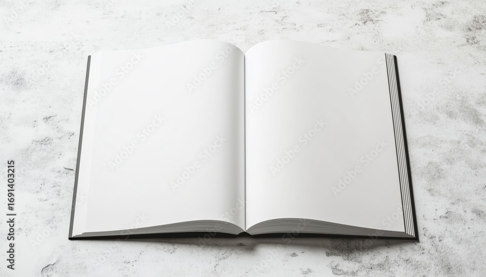 Poster lifeless table presentation of mock-up magazine or catalog, featuring an empty page or notepad for r
