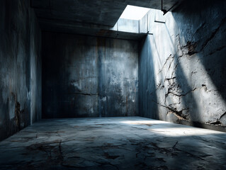 Obraz premium Gritty empty industrial room with gray cracked walls, background