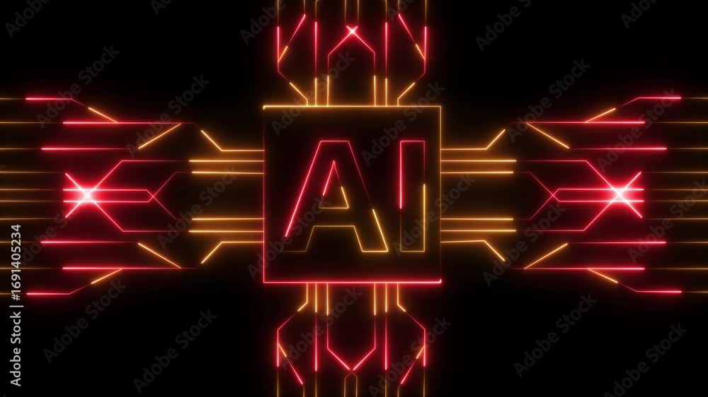 Aufkleber artificial intelligence ai logo glowing red and orange on a black background with circuit board line