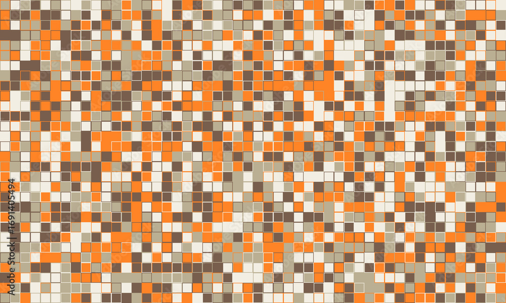Poster abstract mosaic pattern of orange, brown, and white squares. ideal for backgrounds, textures, or des