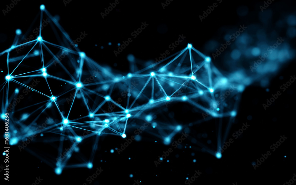 Poster abstract network connections with blue lines and nodes