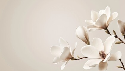 Fototapeta premium Modern Floral Template For Women'S Day, March 8, Birthday, And Mother'S Day Featuring Magnolia Flowers On A Spring Card Or Poster.