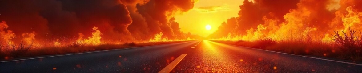 Intense heat shimmers over sun-baked asphalt; a vibrant summer scene radiating anger and frustration  A powerful image of summer's fury ,  city,  contrast,  urban heat island