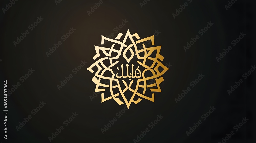 Poster elegant golden circular design with intricate pattern.