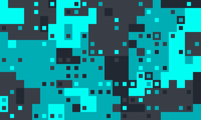 Abstract teal and grey pixelated pattern.  Modern geometric design ideal for tech, digital, or futuristic themes.  Use as a background, texture, or for website design.