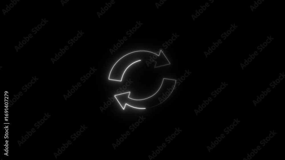 Poster white neon circular arrows icon on black background refresh reload