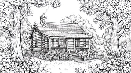 Forest cabin drawing
