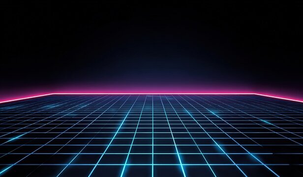 Futuristic grid floor with glowing neon lines