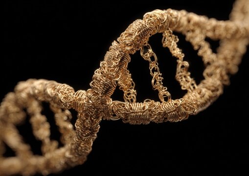 Golden DNA spiral on black