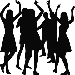 Group of People Dancing in Festival Autumn Harvest Silhouette Vector Illustration, Festival Dancing Crowd Silhouette, Autumn Festival People Vector, Rustic Harvest Festival Dancing Illustration